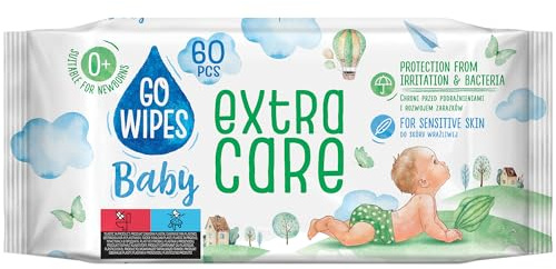 GOWIPES EXTRA CARE Baby-Feuchttücher/ 60 Tücher / 97,5% Wasser/dermatologisch getestet/für Neugeborene/antibakteriell/Allantoin, Spitzwegerich/ 0% Alkohol