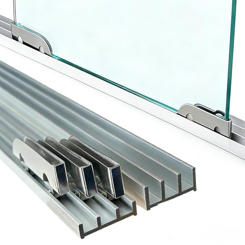 Binario per Porta Scorrevole Alluminio Resistente, Kit Ante Scorrevoli 3 Porte in Vetro/Armadio, Vetrine e Porte a Zanzariera per Vetro/Legno 3-5 mm(150cm(59))