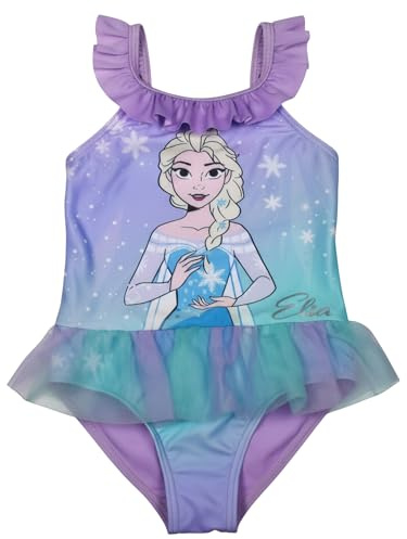 Disney Die Eiskönigin Badeanzug mit Rüschen für Mädchen - ELSA Frozen Kinder Einteiler Schwimmanzug Lila