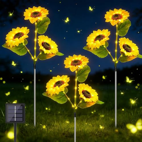 DAZZTIME Solarlampen für Außen Garten,3 Stück Solar Sonnenblume Lichter9,Wasserdicht Solarleuchten,Sonnenblume Solarleuchten,für Garten,Patio,Rasen,Terrasse,Weihnachten Dekorationen