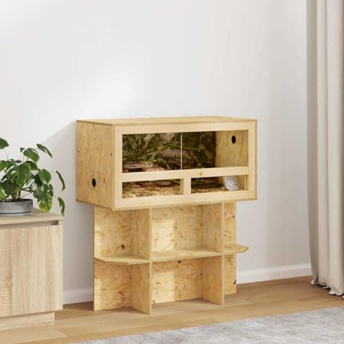 OSB Terrarium 80x40x40 cm braun für Reptilien und Nagetiere mit integriertem Thermometer aus gehärtetem Glas
