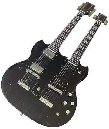 Guitarra Eléctrica de Cuerpo Sólido Doble Mástil, Negra 6 y 12 Cuerdas con Humbuckers Dobles, Tamaño Completo for Escenario Rock Clásico (Guitarra Eléctrica)
