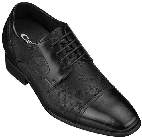 CALTO – Y40552-8,2 cm lång – höjdökande hissskor – svart läder snörsko, Svart, 40 EU