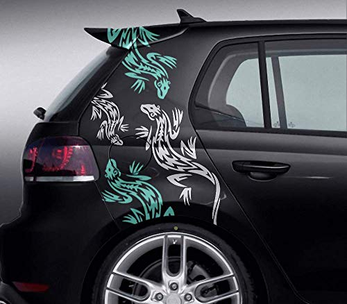 Aufkleber Gecko Tribal Auto Motorrad klein groß Lizard Agame Chameleon Echse Spuren Fußabdrücke | Helm Sticker | Motorhaube Heck Tank Seite Fenster | verschiedene Motive, Größe & Farbe anpassbar
