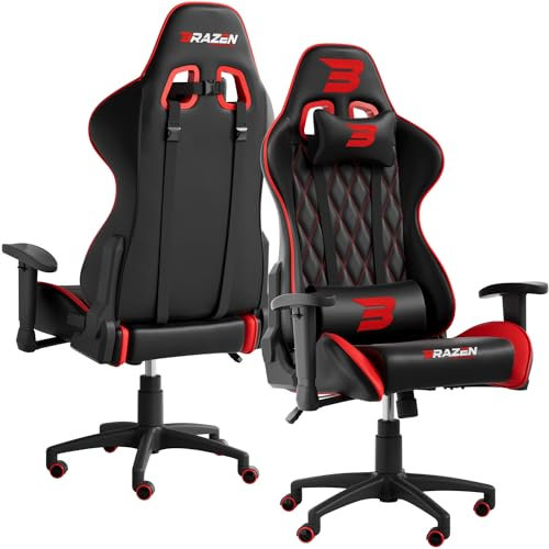 BraZen Phantom PC Chair Adult Gaming Chair for Adults Ergonomic Office Computer Seat Adult Gaming Chairs for Adults Video Game Chairs Video Gamer Seat Ergonomic PC - Red