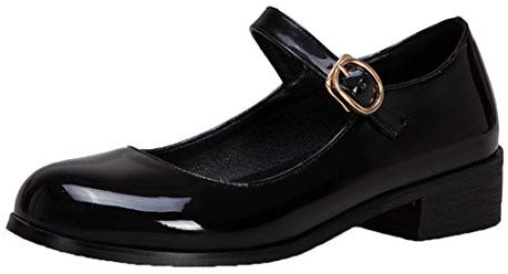 MISSUIT Damen Mary Janes Flach Lack Pumps mit Riemchen und Schnallen Bequeme Geschlossen Schuhe(Schwarz,42)