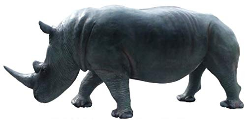 Casa Padrino Deko Skulptur Nashorn Grau/Blau 390 x 105 x H. 160 cm - Riesige Lebensgroße Gartenfigur - Gartendeko
