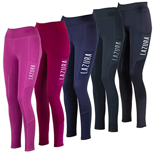 Lazura - Reitleggings für Damen Emilia | Vollbesatz aus Silikon | Vollbesatzreithose mit 2 seitlichen Handytaschen | Reithose in Nachtblau | Reitbekleidung in Größe 38