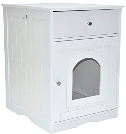XL Katzenschrank/Katzenhaus mit Schublade für Katzentoilette - weiß - Holz - 48x53x64 cm - Katzenklo Katzenschrank