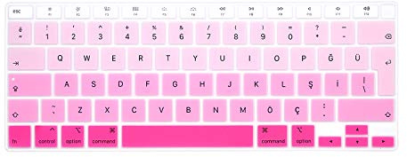 MMDW Turkish Language Stylish Keyboard Cover A2179 Silicone Protective Skin Protector for MacBook Air 13 inch with Touch ID A2337 M1 Chip European Layout,Ombre Pink