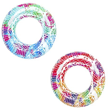 Bestway Schwimmring Summer Swirl, Ø 91 cm, strapazierfähiges PVC, Haltegriffe, Sicherheitsventil, ab 10 Jahren, max. Belastbarkeit 80 kg, 1 Stück