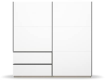 Rauch Möbel Sevilla Schrank Kleiderschrank Schwebetürenschrank, Weiß, Griffleisten graumetallic, 2-türig, inkl. 2 Kleiderstangen, 2 Einlegeböden BxHxT 218x210x59 cm