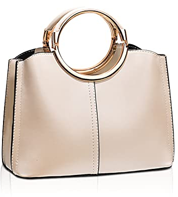 NICOLE & DORIS Damen Henkeltaschen Elegante Frauen Umhängetasche mit Top Griff Mehreren Fächern Designer Tasche Klein Mode Schultertasche Handytasche PU Leder Weiß