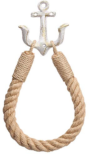 Soarlor Nautischer Toilettenpapierhalter Rustikal Industrie Wandmontage Nautischer Toilettenpapier Handtuchring mit Metallhaken für Badezimmer Dekor (Weiß)