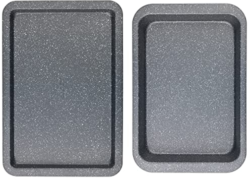 Salter COMBO-8102 Megastone Roaster and Baking Tray, Non-Stick Coating Bakeware, Oven Safe, PFOA-Free, Easy Clean, 36 and 37 cm, Black