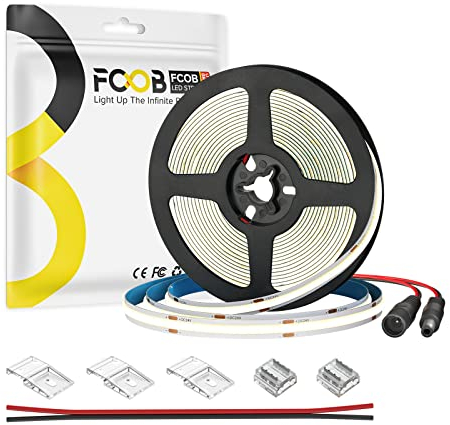 FCOB COB LED Streifen Flexible Hohe Dichte Naturweiß 4000K 320LEDs/m 9W/m 16.4FT/5M DC24V 8mm Breite CRI90+ Dimmable LED Licht Uniform Helligkeit für DIY Dekoration(Nicht inhalt Netzteil&Steuerung)