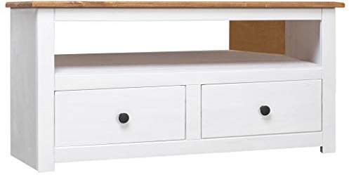 WIFESE TV-Eckschrank Weiß 93x49x49 cm Massivholz Panama-Kiefer Fernsehtisch TV-Möbel HiFi-Schrank Wohnzimmer Schränke TV Kommode mit Staufunktion für Wohnzimmer Schlafzimmer Elegantes Design