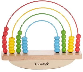 EverEarth Regenbogen Balancierspiel aus Holz - Lernspielzeug Balance Abakus zum Lernen - Montessori Zählrahmen zum Balancieren - Kinderspielzeug mit Motorikschleife - Motorikspielzeug EE33897