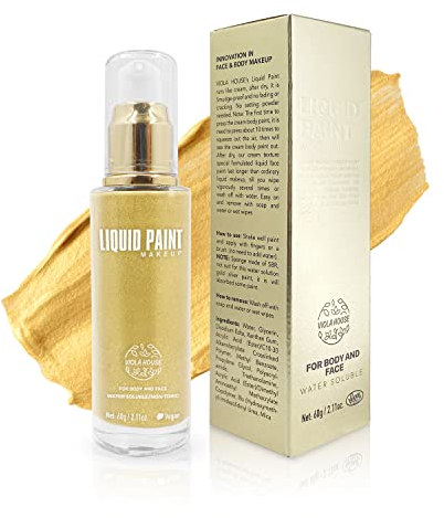 VIOLA HOUSE Pintura Corporal para Cara, Pintura Corporal Dorada Plateada, Pintura Corporal Lavable para Adultos y Niños, Maquillaje de Efectos Especiales para Halloween y Navidad. 60g/2.11oz (Gold)