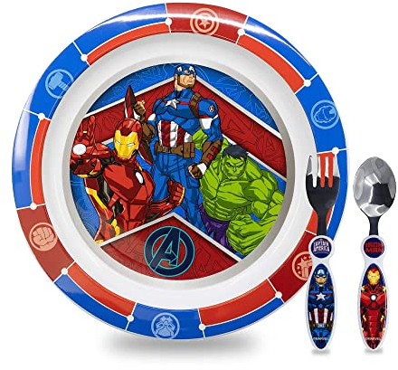 Sorrisini Ensemble de vaisselle pour enfant, Vaisselle réutilisable pour enfants, Set de table pour enfant, assiette et couverts en acier inoxydable, Services pour Enfant, Hulk Superhero