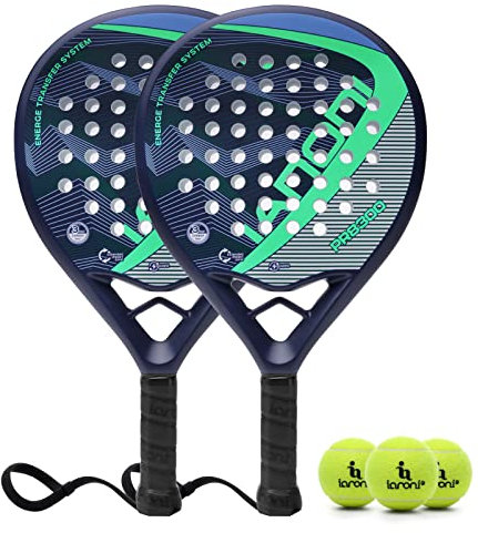 Pala de pádel con Superficie de Fibra de Carbono con núcleo de Espuma viscoelástica Flexible 8300 (2 Unidades), Color Verde