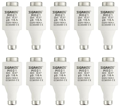 SIGANDG 16A DII E27 R021 Fusibles Cerámicos en Espiral gG Diazed Fuse Links 500VAC para Protección de Cables y Líneas (Pack de 10)