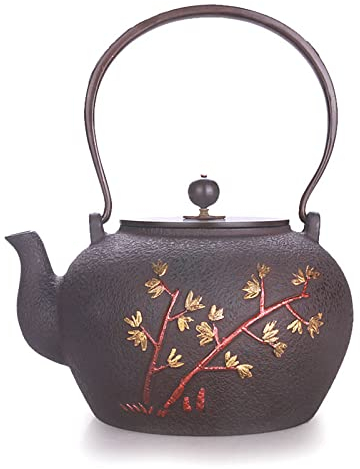 ghisa teiera Caffettiera in bambù verde prugna bianca, teiera in ghisa fatta a mano in puro ferro