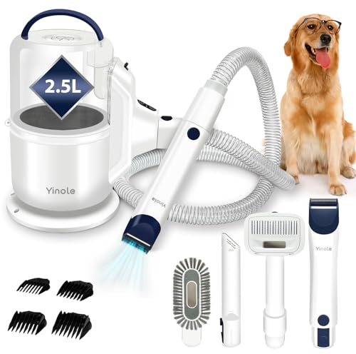 Yinole per toelettatura e aspirazione a Vuoto per Animali Domestici, Tosatrice per Cani e Gatto Pelo Lungo Professionale, 5 Strumenti per la toelettatura Per la depilazione di cani e gatti