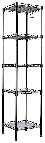 T-LoVendo Estantería Baño, 5 Baldas, Estantería Metal, para Baño, Cocina, Salón, 5 Hojas de PP, con Ganchos Desmontables, 30 x 30 x 123,5 cm, Carga Total de 100 kg