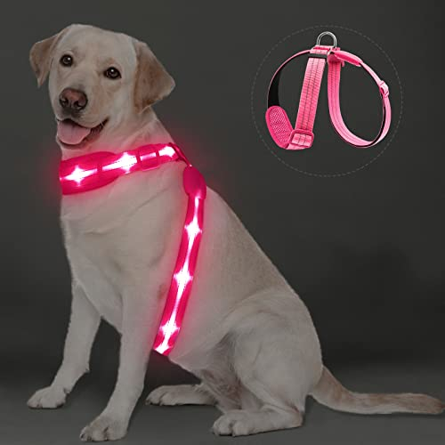 PZRLit LED Hundegeschirr Leuchtend für Hunde, Leuchtgeschirr Hundeweste Wiederaufladbar, Weich Gepolstert, Verstellbar und Reflektierend, Beleuchtetes Hundegeschirr (Rosa)