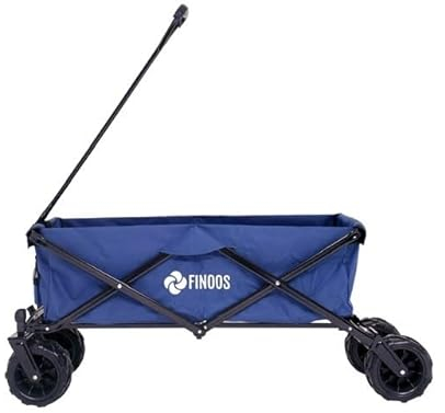 FINOOS Bollerwagen Faltbar 120KG, Faltbarer Handwagen Transportwagen Breite Reifen - Räder Teleskopstange, Offroad Bollerwagen Alle Gelände (Dunkel Blau)