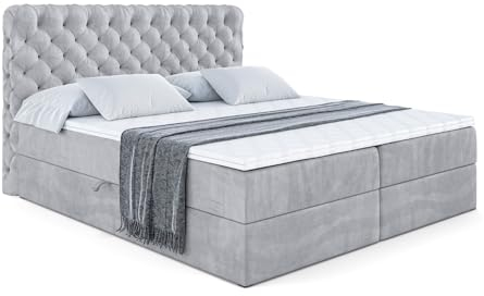 ALTDECOR Boxspringbett mit Matratze und Lattenrost, Boxbett, Topper, Polsterbett mit Bettkasten, Bett mit Stauraum H4-Matratze, Doppelbett, Springboxbett - BOXI8-160x200 - Grau Monolith 84