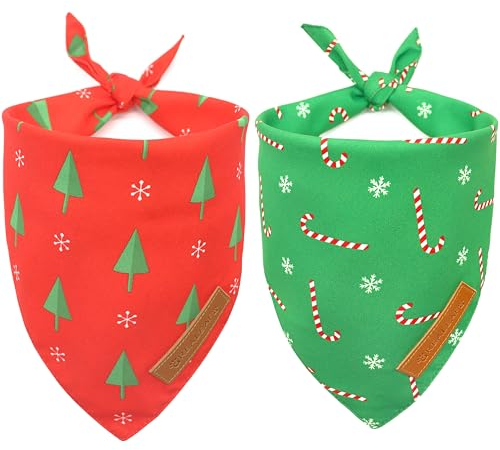 Realeaf Weihnachtliche Hundehalstücher, wendbar, rot/grün, für Jungen und Mädchen, hochwertiger strapazierfähiger Stoff, Urlaubstuch für kleine, mittelgroße und extra große Hunde (groß)