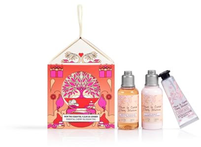 L'OCCITANE - Coffret de Noël Maisonnette Fleurs de Ceriser - Mousse Douceur Gel Douche, Lait Perlé Corps et Crème Mains - Fabriqué en France
