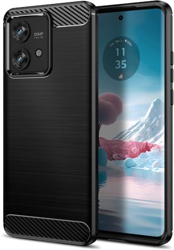 Qiinogow Case Compatible with Motorola Edge 40 Neo 5G, Slim Fit Phone Cover with Shock-Absorption, Carbon Fiber TPU Rubber Protective Case, Black