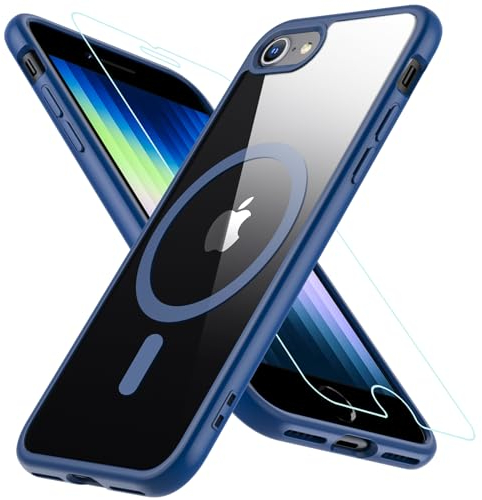Hülle Kompatibel für iPhone SE 2020, iPhone SE 2022 Hülle iPhone 8/7 Hülle, Magnetisch Handyhülle iPhone SE 2/3 mit HD Schutzfolie Glas für MagSafe Stoßfeste Schutzhülle iPhone SE 2022 Case (Blau)