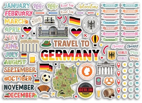 A4 Stickerbogen Deutschland Sehenswürdigkeiten Vinyl Aufkleber - Deutsch Berlin Stadt Tagebuch Reise Urlaub Monate Tage Etiketten Scrapbook Journal #81385