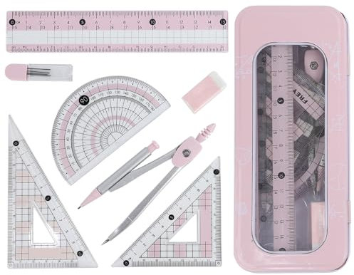 MHwan Zirkel Set, Ein Komplettes Lernset, Ausgestattet Mit Einer Robusten und Exquisiten Stoßfesten Außenbox, Geometrie Set für Die Sekundarschule, Ein Praktisches Set, das Von Kindern Geliebt Wird