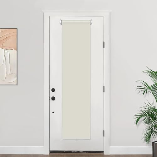 LazBlinds 100% Blackout Door Blinds, No Drill Cordless Roll Up French Door Blinds, Thermal Insulated Light Blocking Shades for Front Door Patio Sidelight Glass Door, 14'' W x 70'' L, Cream, 1Pcs