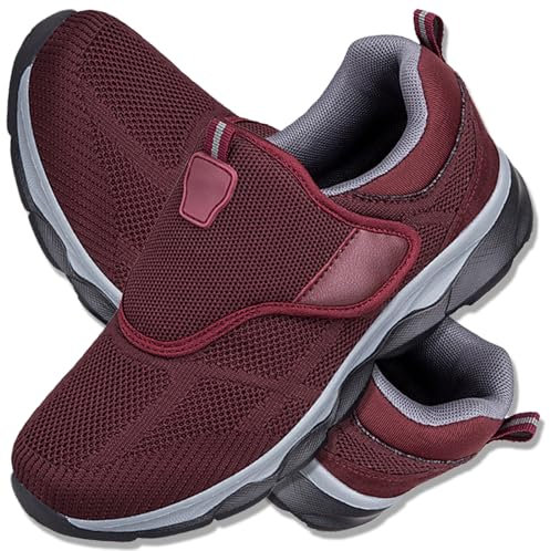 AEHO Femme Chaussures Orthopédiques Pied Large Homme Chaussures de Randonnée Basses Tennis Respirant Légères et Confortables de la Mode de Marche,Rouge,38/240mm
