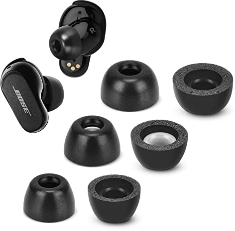 Tang Town Memory Foam Tips for Bose QuietComfort Earbuds II & Ultra, 3 Pairs (S/M/L, Black)