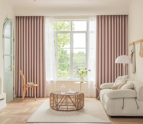 Daesar Gardinen Blickdicht mit Ösen, Verdunklungsvorhänge 2er Set 137x160CM Modern Einfach mit Textur Rosa Vorhänge Gardinen Kinderzimmer Schlafzimmer Wohnzimmer