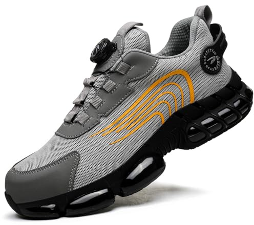 Zapatos de Seguridad para Hombre Mujer Zapatillas Ligeros Calzado Trabajo Comodo Antideslizante con Puntera de Acero Grey 41 EU