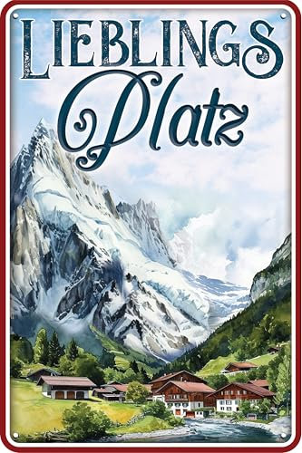 30 x 20 cm Blechschild, Retro, Vintage Lieblingsplatz Deko Schild (Berg)
