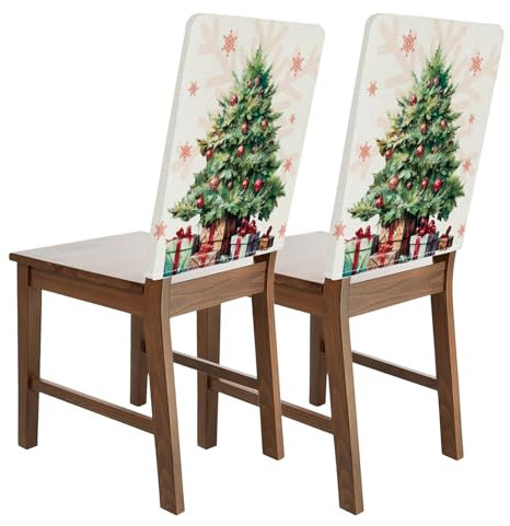 Bseical 2 x Stuhlhussen Weihnachten, Weihnachts Stuhlhussen, Universal Stuhlbezug, Stuhlbezug FüR Weihnachten, Weihnachtsstuhlhussen für Esszimmer, Abendessen, Weihnachten Party Besteck Deko (A)