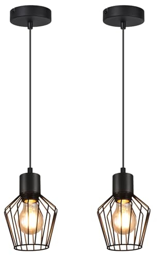 Lichtmaler Pendelleuchte Esstisch Hängeleuchte Schwarz - Pendellampe E27 1 Flammig Hängend Lampen Metall Lampenschirm Hängelampe Industrie Wohnzimmerlampe für Küche Schlafzimmer Cafe,2 Stück