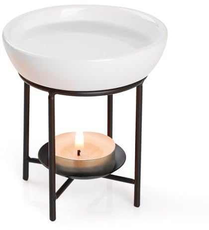 Bighan Bruciatore a Olio in Metallo e Ceramica, Brucia Essenze, Lampade Aromaterapia, Ceramica Elegante, Scalda Cera per Candele, Diffusori Candle, Casa Decorazioni per la Camera da Letto