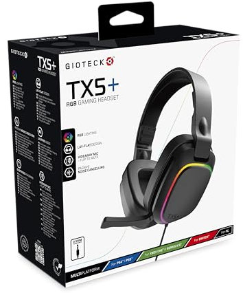 Gioteck TX5+ kabelgebundenes RGB-Headset für PS5, Xbox Series S|X, PC, Mobilgeräte – RGB-Beleuchtung – flaches Design – Passive Geräuschunterdrückung – 3,5-mm-Buchse