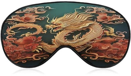 Masque de sommeil à motif de dragon chinois Masque de sommeil bloquant la lumière à motif de dragon chinois, cache-yeux avec sangle réglable