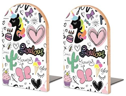 Serre-Livres Licorne Mignonne Cale Livre Etagere Presse Livre pour Étagère Bureau Maison École